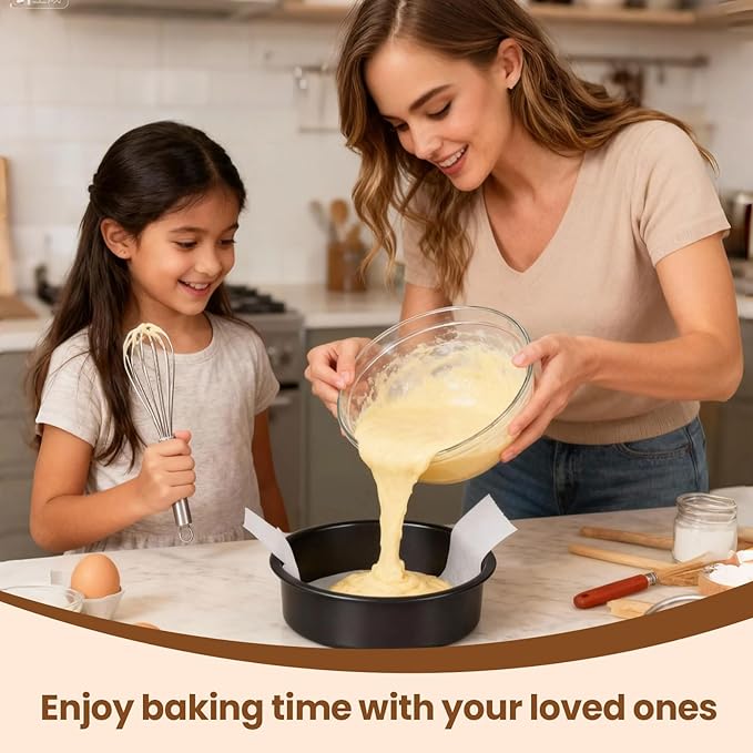6 Inch Round Cake Pan Set of 3 - Nonstick Carbon Steel Cake Baking Pans with 100 PCS Parchment Paper, Dishwasher Safe, Durable for Layer Cakes, Birthday & Christmas Baking
