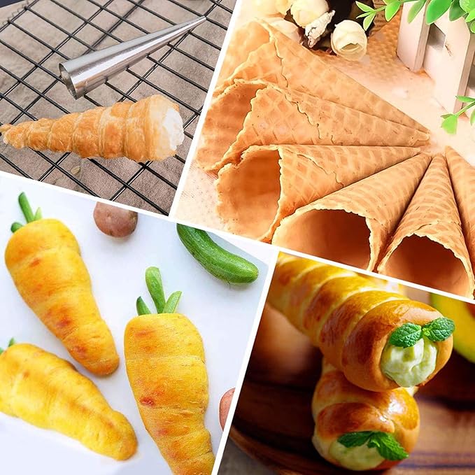 Joyeee 10 Pieces Pastry Cream Horn Molds, Stainless Steel Cannoli Tubes Puff Waffle Cone Pastry Roll Horn, 5 Inch Large Size Croissant Mold Brioche Pans Kitchen Baking Tool, Pastry Baking Molds