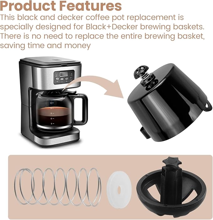 Coffee Replacement Brew Basket Spring Loaded Stopper Kits For Decker Hamilton Coffee Maker Parts and Mr. Coffee Black, Compatible with Majority 4-12 Cup Drip Coffee Makers - 990117900 990237500