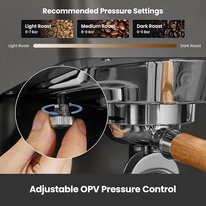 Gemilai G3028A Espresso Machine, 15 Bar Professional Coffee Maker with Adjustable Pressure & Automatic Milk Frother, Dual PID & 550ml Boiler, 57oz Tank, Stainless Steel for Cappuccino, Latte Grey