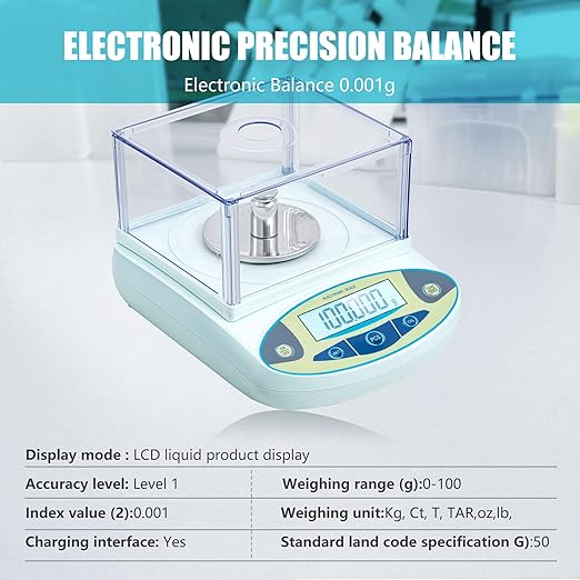 Lab Scale 100g x 0.001g, High Precision Analytical Balance with Digital Windshield. Electronic Gram Scale for Jewelry/Kitchen/Scientific Use, 11 Units Conversion, Portable Digital Scientific Scale