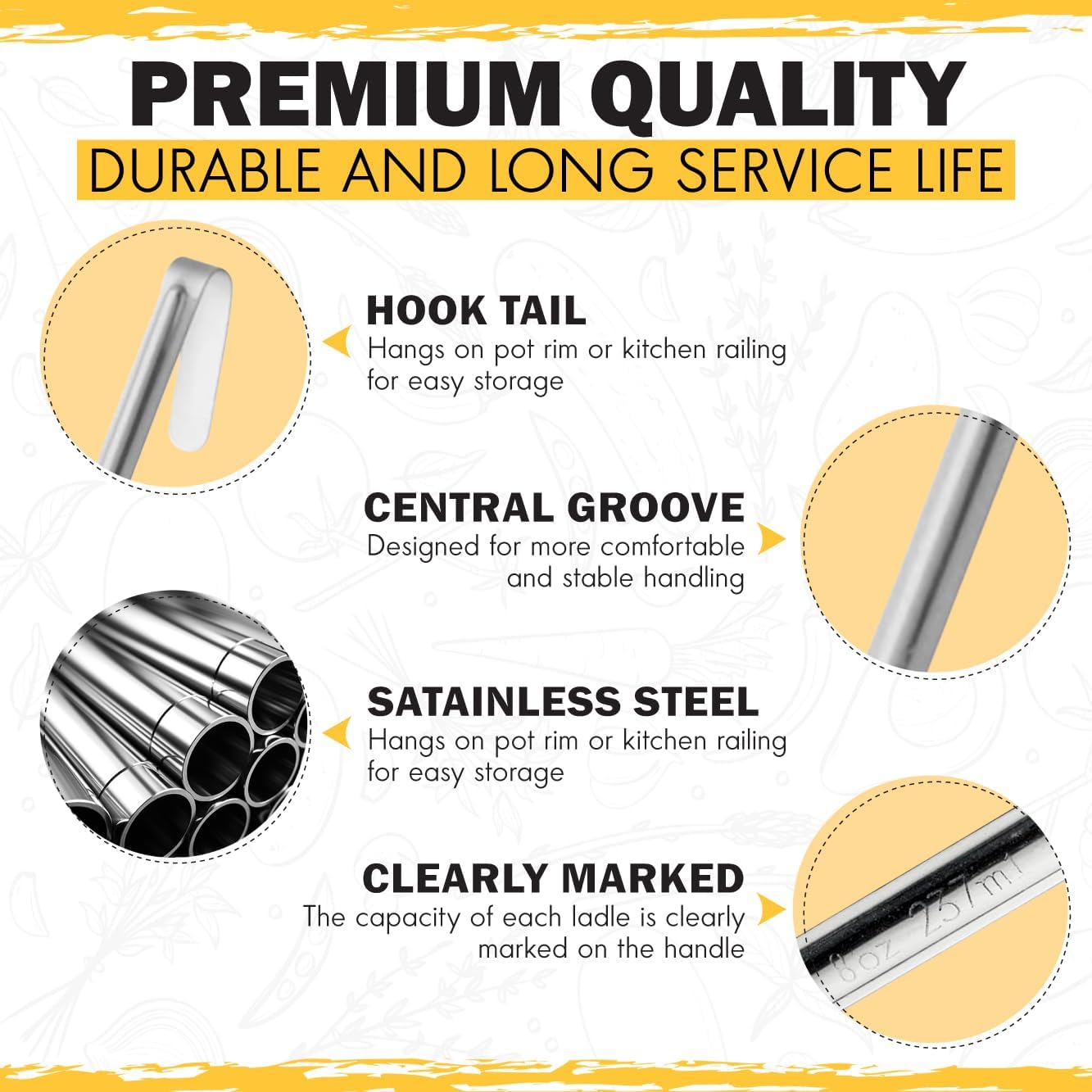 Ladle - Durable Stainless Steel Ladle Serving Measuring Soup Dressing Sauce Gravy Sturdy Dependable Long Handle for Kitchen (1, 8 Oz.)