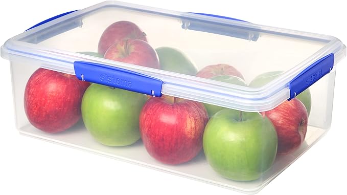 Sistema KLIP IT Food Storage Container, 7 L, Airtight & Stackable, BPA-Free, Clear with Blue Clips