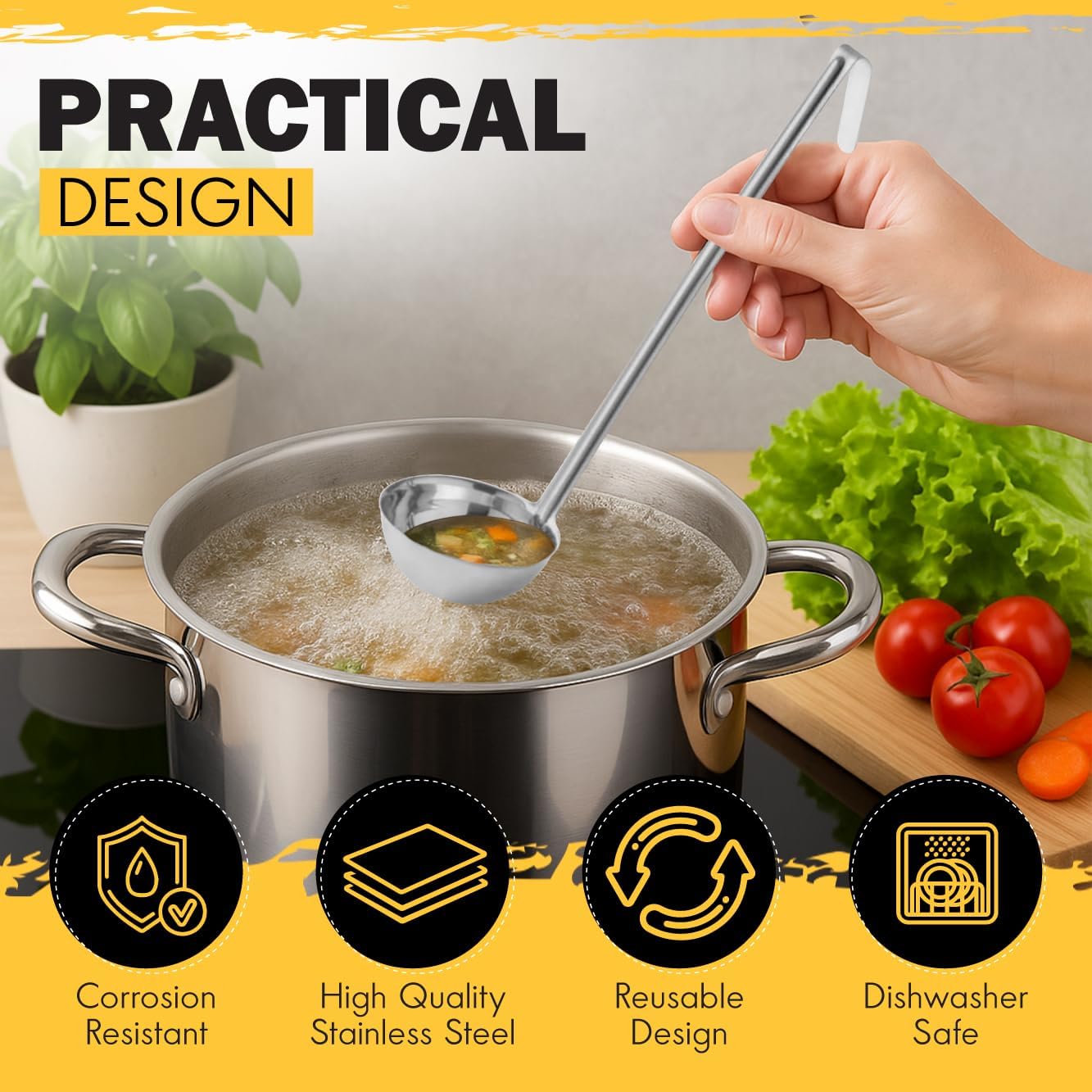 Ladle - Durable Stainless Steel Ladle Serving Measuring Soup Dressing Sauce Gravy Sturdy Dependable Long Handle for Kitchen (1, 10 Oz.)