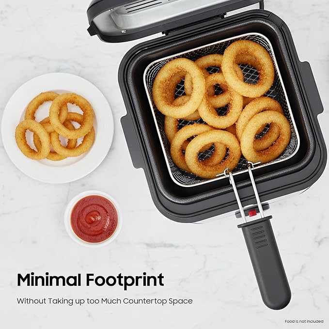 1000W Deep Fryer with Basket, 2.64QT Stainless Steel Electric Deep Fryer for Home Use, Fryer with Adjustable Temperature 176-374°F & Detachable Basket for Chicken, French Fries, Shrimp, Donuts
