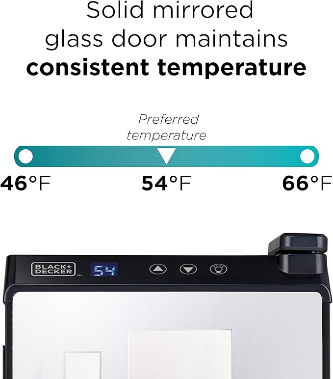 BLACK+DECKER 6 Bottle Wine Fridge, Wine Cooler with Mirrored Front, Mini Wine Fridge Thermoelectric, BD60316