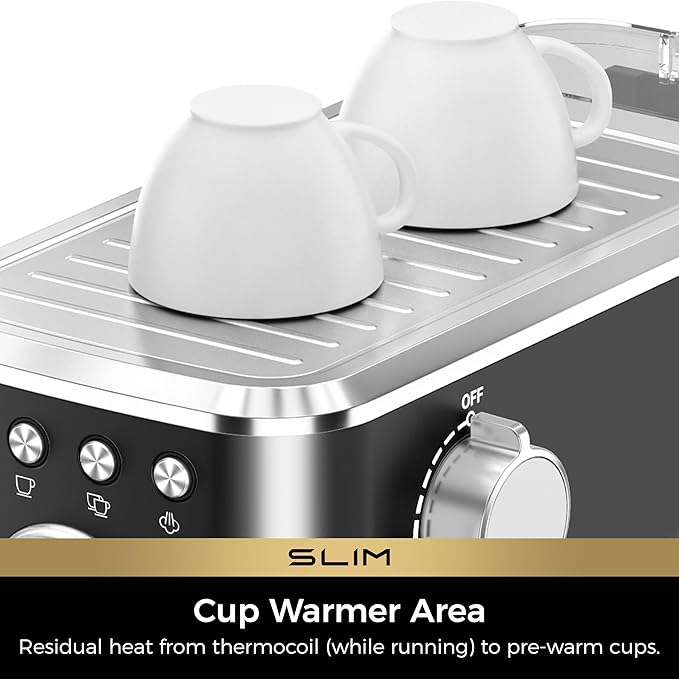 CHULUX Slim Espresso Machine with Milk Frother, 20 Bar Professional Italian Pump Espresso Coffee Machine for Home Cappuccino & Latte Maker, Stainless Steel, Black