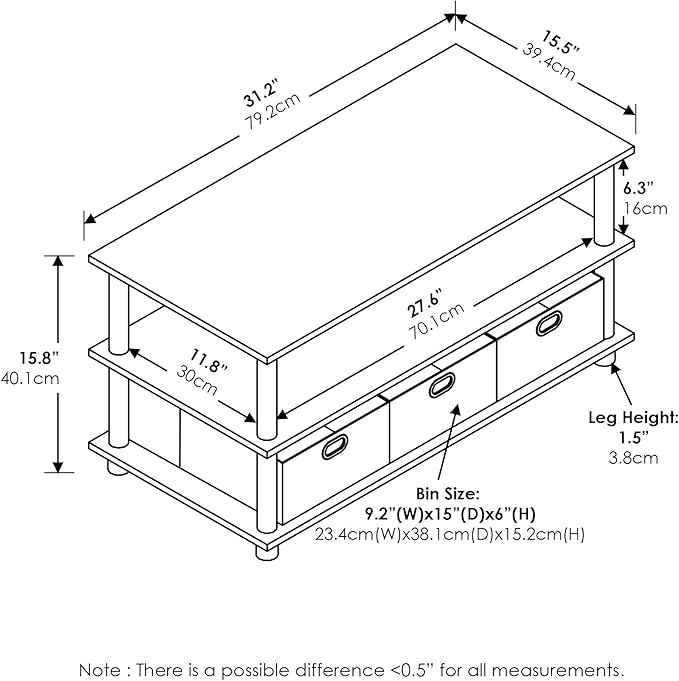 FURINNO Turn-N-Tube Coffee Table, 31.22D x 15.5W x 15.8H in, Black Oak/Black/Brown