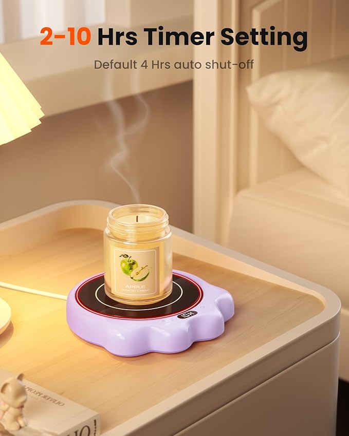 Gaiatop Mug Warmer, 50W Cute Cat Paw Cup Warmers, 3 Temp Settings, 2-10H Auto Shut Off, Coffee Accessories Keep Beverage Hot for Desk and Home, Heated Plate Stocking Stuffers for Tea Candle Purple