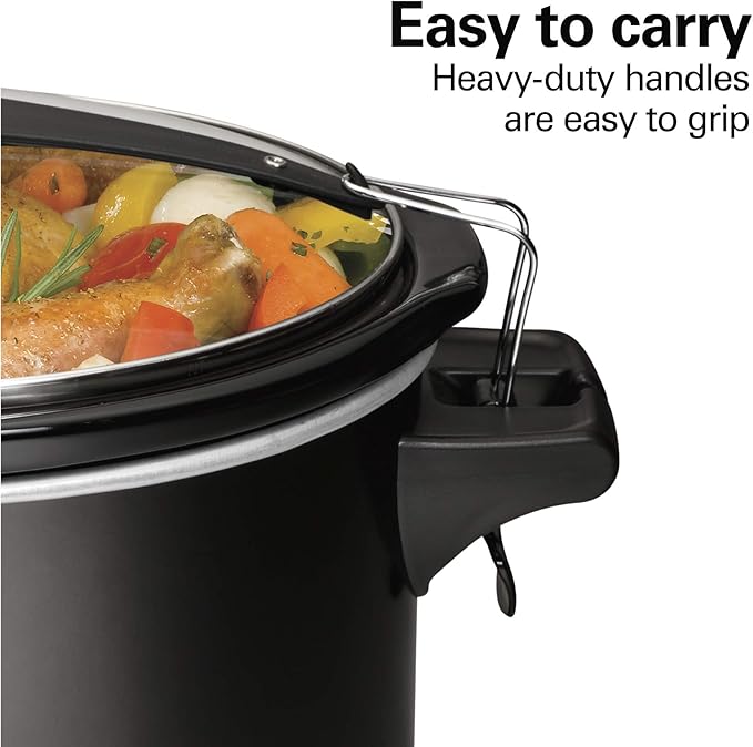 Hamilton Beach Stay or Go Portable Slow Cooker with Lid Lock, Dishwasher-Safe Crock, 6-Quart, Black 33261