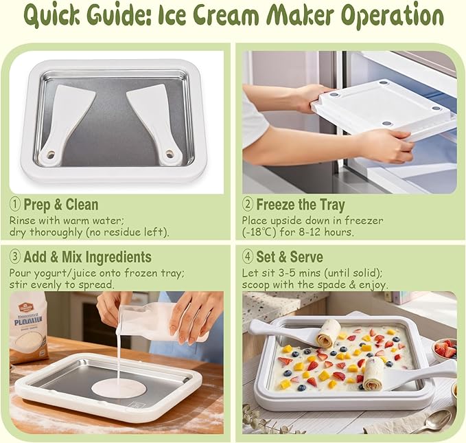 Rolled Ice Cream Maker,304 Stainless Steel Instant Ice Cream Machine with Ice Cream Tray – DIY Frozen Yogurt, Gelato, Sorbet & Slushie Maker Kit for Family Fun, Easy to Use & Clean (Mist White)