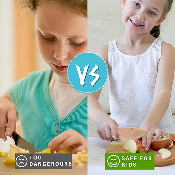 7 Pieces Wooden Kids Knife Toddler Knife Set Toddler Cutting Board And Knife Set for Real Cooking Kitchen Tools for Toddlers for Cutting Veggies Fruits Salad Cake