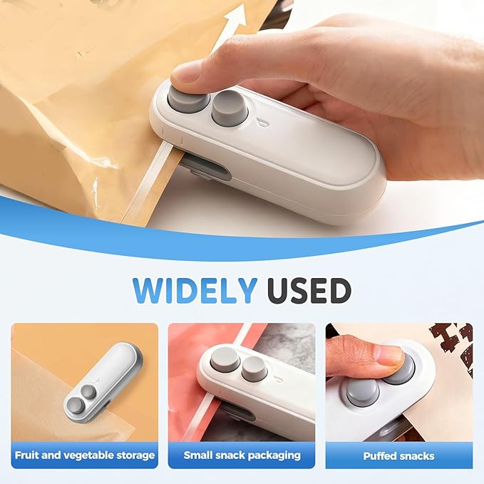 Mini Bag Sealer, Upgraded 2 in 1 Mini Bag Sealer with Cutter and Magnet, Magnetic Portable Plastic Bag Sealer for Snacks, Chips, Food Freshness Storage (1, Black)