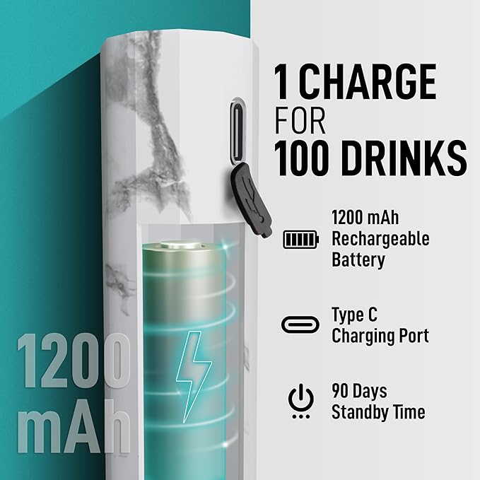 Zulay Froth N Go Milk Frother – Rechargeable 3-in-1 Handheld Frother Wand with Travel Case & USB-C Charger – Single, Double & Egg Whisk for Latte, Cappuccino, Matcha, Protein Shakes – White Marble