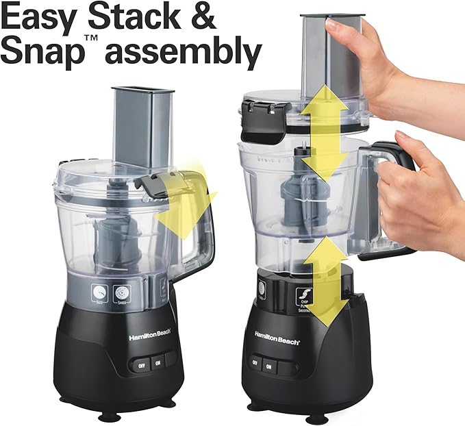 Hamilton Beach Stack & Snap 4-Cup Mini Food Processor & Vegetable Chopper, 250 Watts, for Slicing, Shredding, and Puree, Black (70510)