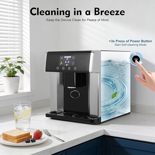 2-in-1 Ice Maker & Water Dispenser, 3 Ice Sizes in 8-12 Mins, Countertop Ice Maker Built-in Water Dispenser, Stainless Steel Ice Machine with Ice Scoop for Kitchen, Office, Party