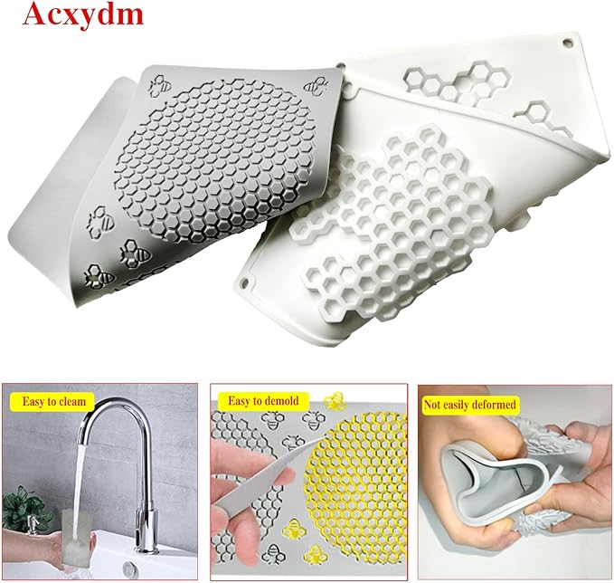 2PCS Tuile Molds Silicone Honeycomb Baking Mold,Acxydm Honeycomb Mold Silicone Bee Silicone Mold,Fondant Molds 3D Beehive Candy Silicone Moulds,Chocolate Mold Set Sugar Bees for Cake Decorating,Large