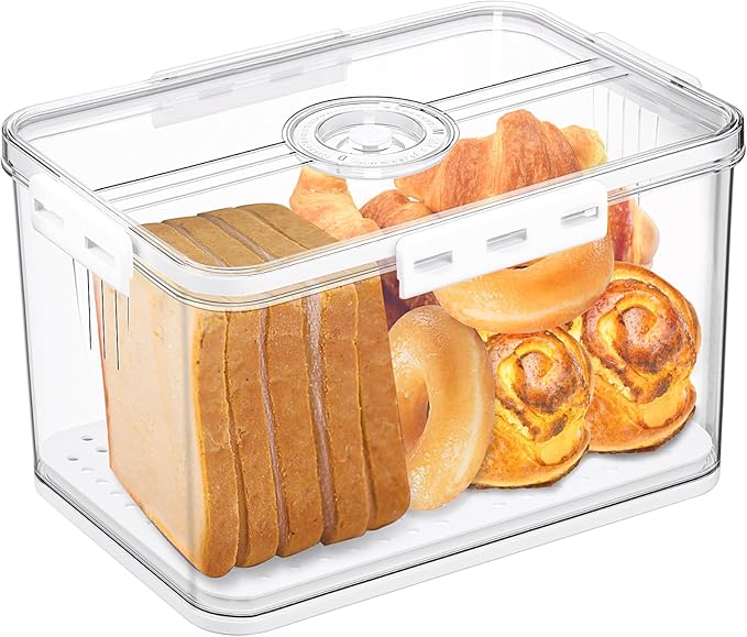 Gifhomfix Bread Box Bread Boxes for Kitchen Counter Airtight, Time Recording Bread Storage Container with Lid, Bread Keeper for Homemade Bread, Toast, Bagel, Donut and Cookies, LARGE White