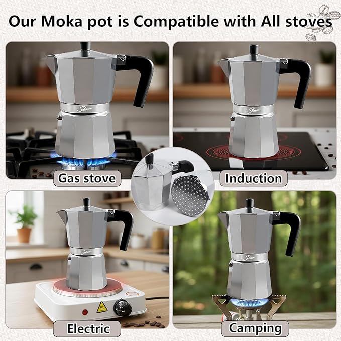 3 Cup Stovetop Espresso Maker Italian Moka Pot, Stove Top Cuban Coffee Maker, Greca Mocha Pot(Basic, 5 oz/150ml)