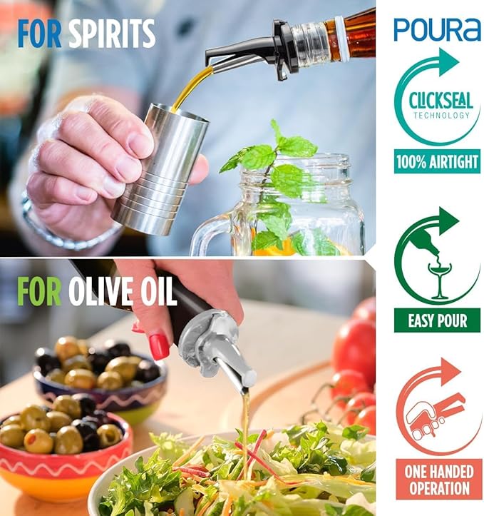 Poura Liquor Pourer Adapters 6 Pack – BPA Free Natural Rubber – Fits Large Bottles up to 1 Inch Neck – Convert Oil or Liquor Pour Spouts – Secure Fit for XL Bottles – Black