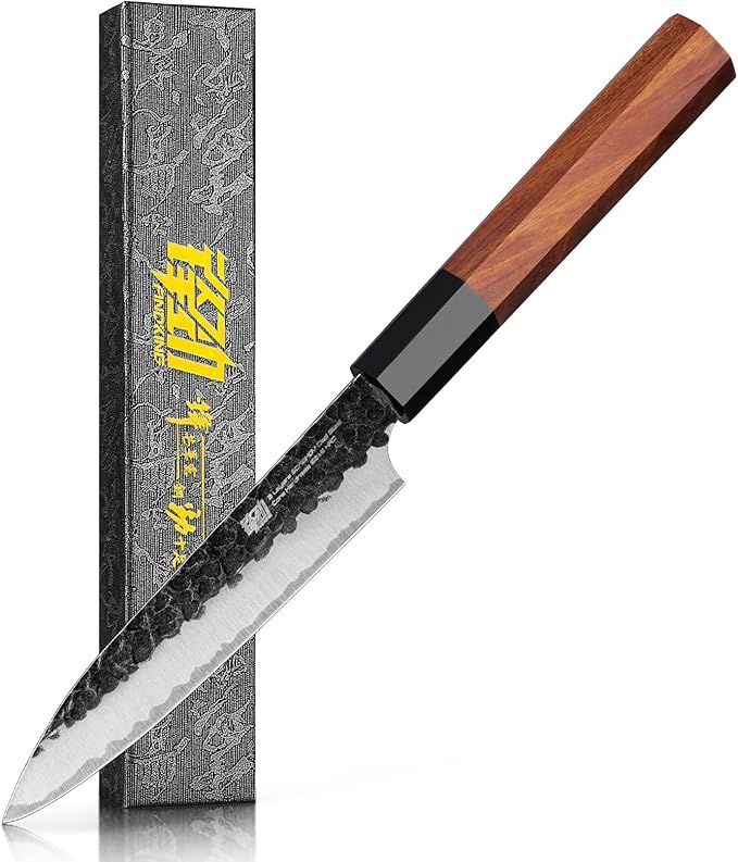 FINDKING Kitchen Utility Knife, 5 Inch Japanese Paring Knife, Small Fruit Knife with 9Cr18MoV High Carbon Steel Blade, Rosewood Octagonal Handle, for Fruits and Vegetables, Dynasty Series