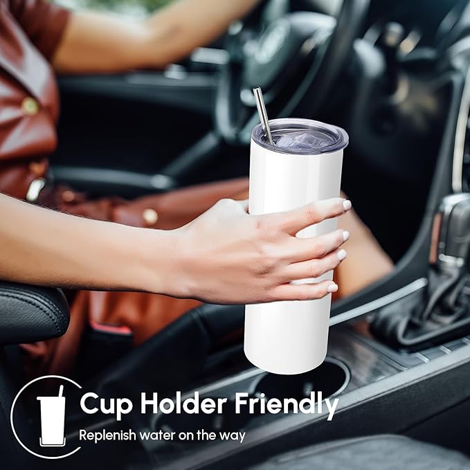 Volhoply 12 Pack Skinny Sublimation Tumblers with Lid and Straw, 20oz Stainless Steel Straight Tumbler Bulk, Vacuum Insulated Coffee Mug for Home, Office, Travel, DIY (Sublimation,12 Pack)