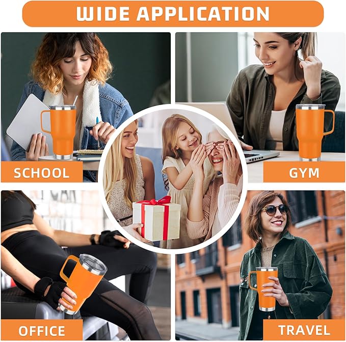 20 oz Tumbler with Handle Stainless Steel Insulated Coffee Mug Tumbler with Lid and Straw Double Wall Vacuum Insulated Coffee Mug Leak Proof Travel Tumbler for Hot and Cold Drink (Orange,1pack)