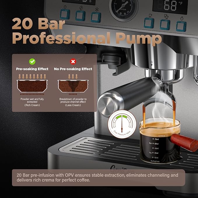 Espresso Machine with Grinder 20 Bar Professional Expresso Coffee Machines for Home Customizable 194℉-203℉ Temp Control Espresso Maker with 68oz Water Tank All-in-One Coffee Maker Cold Brew