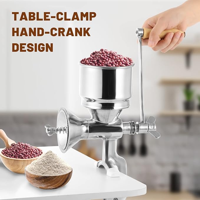Moongiantgo Hand Grain Mill Manual Coffee Grinder Coarseness Adjustable Stainless Steel Hand Crank Grinding Tool with Table Clamp for Rice Spices Pepper Beans