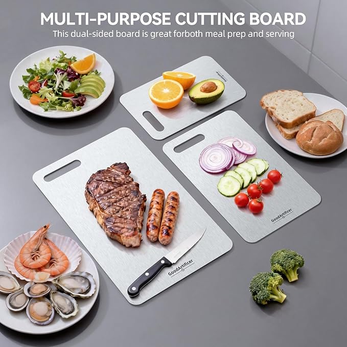 Titanium Cutting Boards, 100% Pure Titanium Kitchen Cutting Board, Double-Sided Non-Toxic Cutting Board, Ideal for Slicing and Dicing Meats, Features Handle, Dishwasher Safe,13"L*8"W