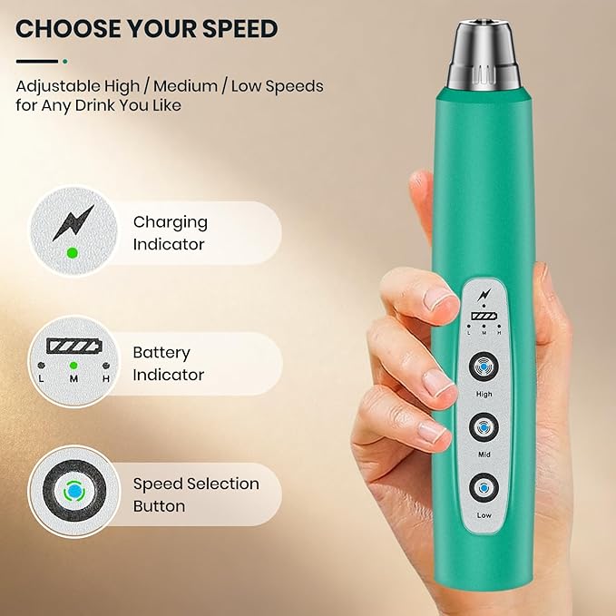Colarlemo Milk Frother Handheld Rechargeable with Stand, Frother Wand Drink Mixer Electric Whisk for Coffee, Detachable With 3 Stainless Whisks, Hand Mixer for Lattes, Cappuccino, Matcha, Egg, Green