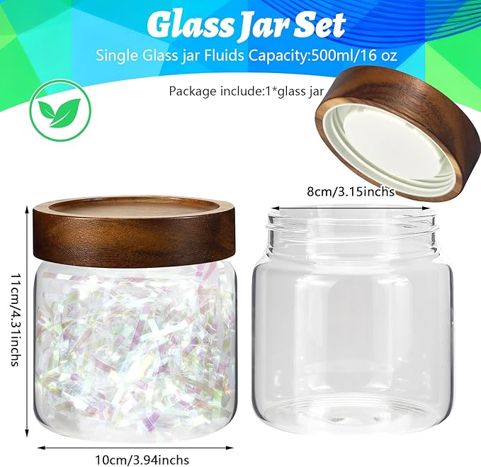 16 oz Glass Jars with Airtight Lid Spice Jar Round Storage Canister with Clear Glass Food Jar for Pantry Sugar Tea Coffee Bean Spice Nuts Cookies Bath Salts (500ml/16oz-1pack)
