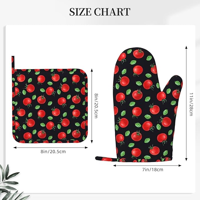 Cherry Tomatoes and Leaves Oven Mitts and Pot Holders Sets Silicone Kitchen Oven Mitts Hot Pads Heat Resistant Potholders Kitchen Mitts Set for Baking BBQ Cooking