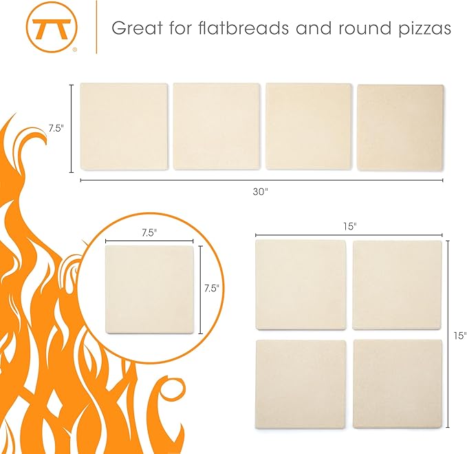 Outset Pizza Grill Stone Tiles For Oven and Grill, Set of 4 Baking Stones for Pizza, Bread & More