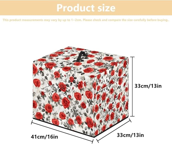 Vintage Red Rose Flower Print Food Slicer Cover, Meat Slicer Protective Cover, Fit Commercial Electric Deli Slicer Machine, Compatible with Household 200W 150W Meat Slicers 16x13x13 Inch
