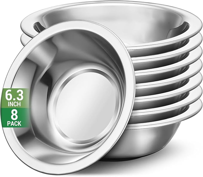 304(18/8) Stainless Steel Mixing Bowls for Kitchen, 8 Pack 6.3" 13.67 fl.oz Small Metal Mixing Bowls Set Stackable for Baking Serving Cooking Food Prep Storage Dishwasher Safe Lightweight