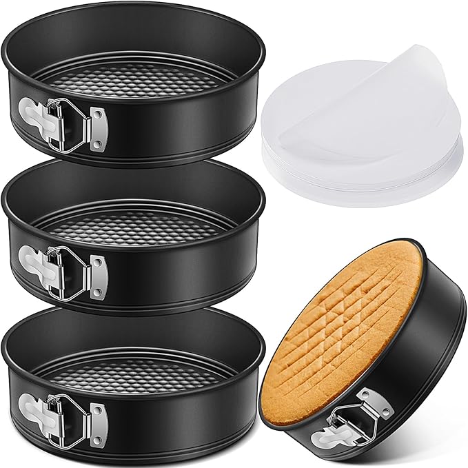 Pickmesh 3 Pcs 8.5 Inch Round Springform Pan Set, Nonstick Cheesecake Pan with Removable Bottom, 150 Pcs Parchment Paper Liners, Leakproof Cake Mold for Baking Black