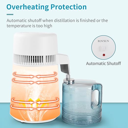 ROVSUN 【Upgraded】 1.1 Gallon/4L Water Distiller Countertop Distilled Water Machine with Flame-Retardant Material, BPA-Free Container & Stainless Steel Interior, 750W Distilled Water Maker Purifier