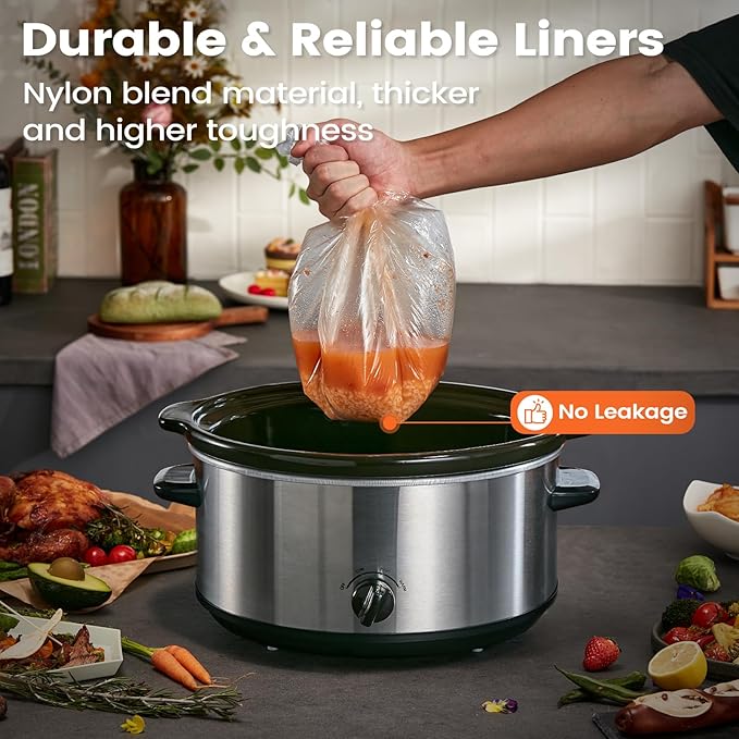 Slow Cooker Liners, Hotensil 13"x 21" 10 Count Cooking Bags Large Size Disposable Pot Liner, Fit 3QT to 8.5QT for Slow Cooker Cooking Trays, Multi-Purpose Durable Liners Plastic Bags, BPA Free