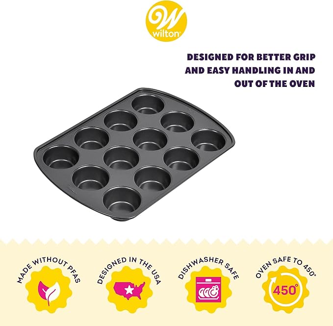 Wilton Gold Non-Stick 12 -Cup Muffin Pan,Stainless Steel Bakeware,Made without PFAS,10.5 x 15 x 1.4 in,Packaging May Vary,(Pack of 6)