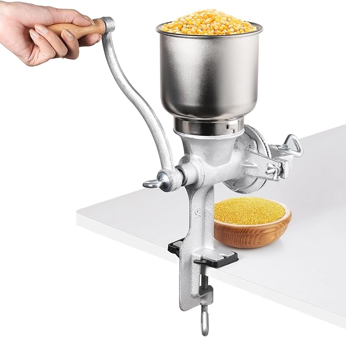 High Hopper Corn Grinder, Iron Grain Grinder Manual Coffee Grinder, Hand Grinder with Large Hopper for Barley Wheat Berries Coffee Chickpeas Pepper Dried Beans, Animals Feed Home Brewing