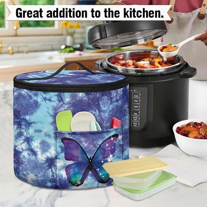 Electric Pressure Cooker Insulation Bag Effective Insulation Pressure Cooker Insulation Bag Enclosed on the Bottom, Butterfly Blue Tie Dye