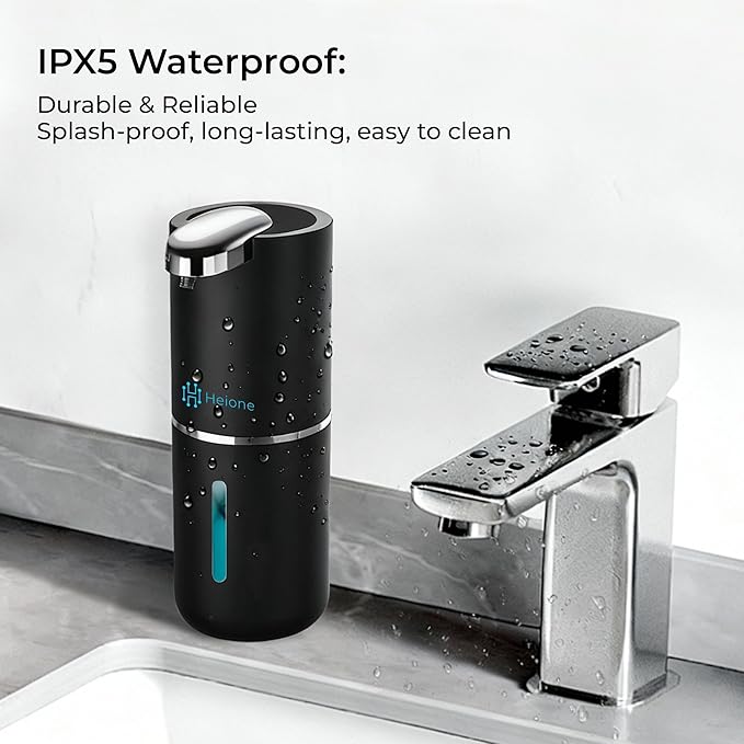 Automatic Touchless Liquid Soap Dispenser (Black, 12.8oz) | USB-C Rechargeable, IPX5 Waterproof | Ideal for Bathroom & Kitchen Sink | Wall Mount or Countertop for Hand & Dish Soap