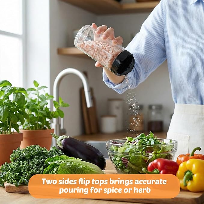 Jadive 24 Pcs Plastic Spice Jars with Shaker Lids Clear Spice Bottles Plastic Seasoning Containers Empty Shaker for Kitchen Storing Herbs Seasoning Powders Pepper Dry Goods (12 oz,Black)