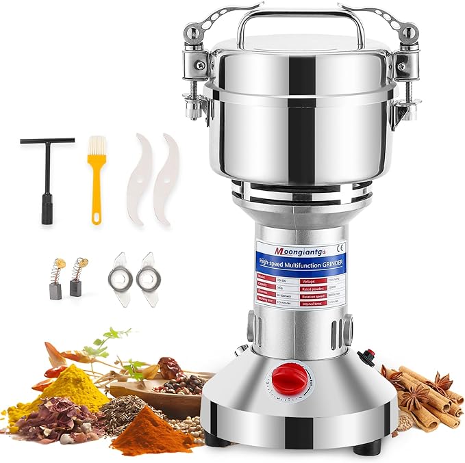 Moongiantgo 500g Grain Grinder with 4 Pairs of Carbon Brushes and Carbon Brush Caps