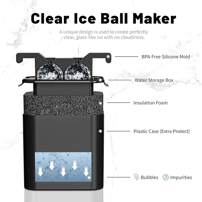 Bangp Premium Clear Ice Ball Maker with Storage Bag,2 Distinctive 2.4" Crystal Clear Ice Balls for Whiskey,Cocktails & Bourbon,Gifts for Men