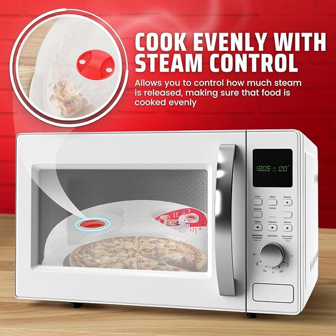 Flexzion 10 Inch Small Microwave Splatter Cover - BPA-Free Anti-Splatter Microwave Cover with Adjustable Steam Vent, Dishwasher Safe, Transparent Plastic Food Covers for Microwave Cooking
