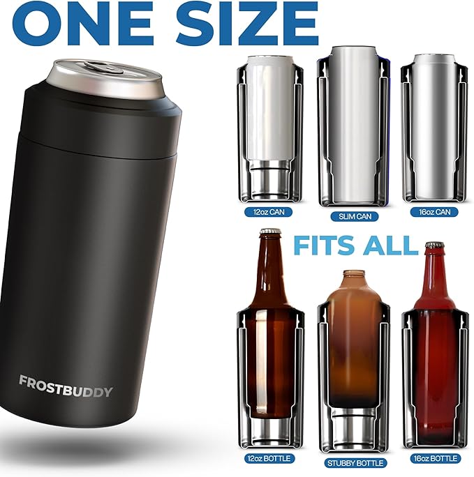 Frost Buddy Universal Can Cooler - Fits all - Stainless Steel Can Cooler for 12 oz & 16 oz Regular or Slim Cans & Bottles - Stainless Steel (Buttercream)
