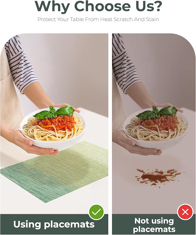 Leetaltree Gradient Green Woven Placemats Set of 8 - Heat Resistant Non-Slip Place mats for Dining Table, Washable Durable PVC Vinyl Woven Table Mats(Gradient Green, 8)