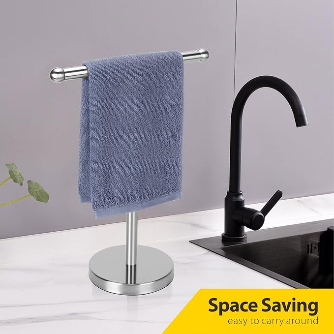 Hand Towel Holder, Hand Towel Rack Stand with Heavy Weighted Base, Countertop Hand Towel Holder Stand for Bathroom，SUS304 Stainless Steel (Silver-Brushed)